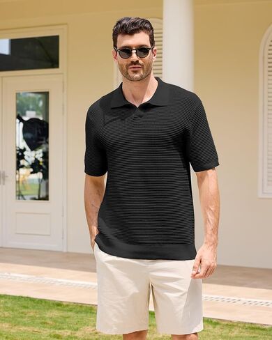 Kallspin Men's Cotton Knit Polo Shirt Textured Short Sleeve Casual Summer Beach Top in Saudi Arabia