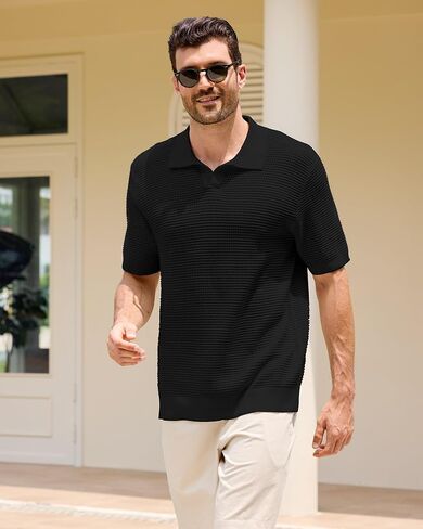 Kallspin Men's Cotton Knit Polo Shirt Textured Short Sleeve Casual Summer Beach Top in Saudi Arabia