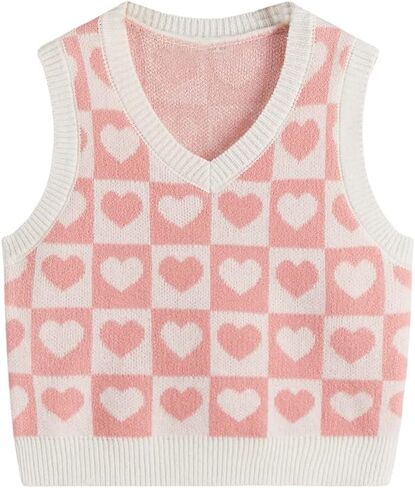 Floerns Girls Heart Print Sleeveless Sweater Vest V Neck Knitwear Tank Top Bean Green 8Y in Saudi Arabia
