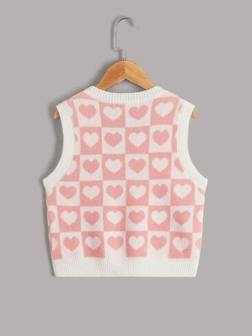 Floerns Girls Heart Print Sleeveless Sweater Vest V Neck Knitwear Tank Top Bean Green 8Y in Saudi Arabia