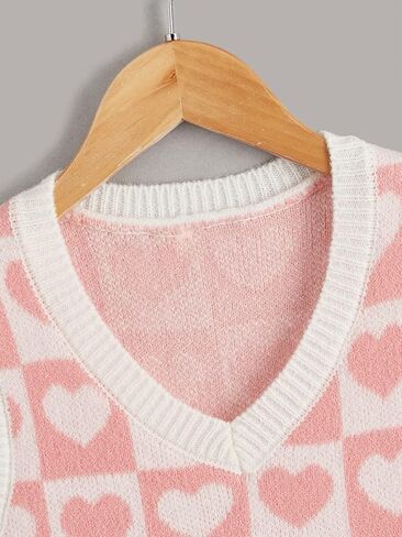 Floerns Girls Heart Print Sleeveless Sweater Vest V Neck Knitwear Tank Top Bean Green 8Y in Saudi Arabia