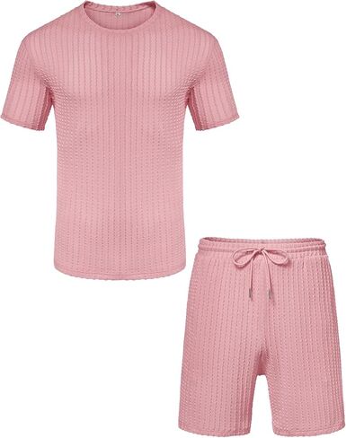Babioboa Men's Short Sets 2 Piece Outfits Crewneck Summer T Shirt and Matching Knitted Shorts Tracksuit Sets with Pockets in Saudi Arabia