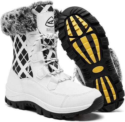 EARLDE Women’s Snow Boot With Waterproof Lace Up Mid-Calf Outdoor Winter Deep Tread Rubber Sole in Saudi Arabia