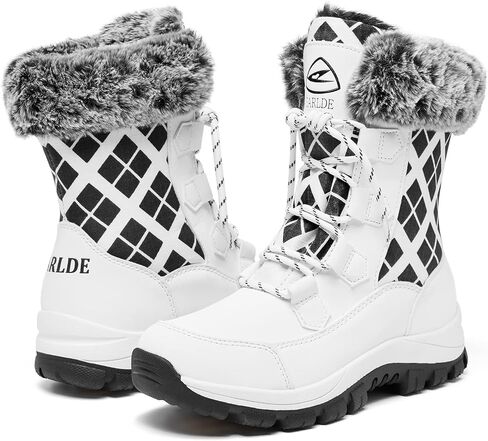 EARLDE Women’s Snow Boot With Waterproof Lace Up Mid-Calf Outdoor Winter Deep Tread Rubber Sole in Saudi Arabia