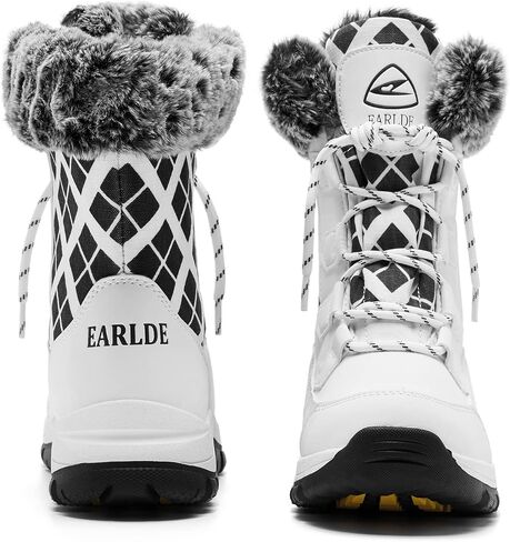 EARLDE Women’s Snow Boot With Waterproof Lace Up Mid-Calf Outdoor Winter Deep Tread Rubber Sole in Saudi Arabia
