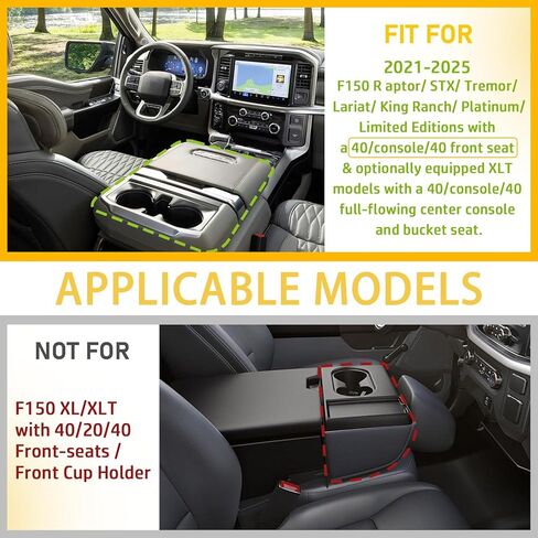 صينية منظم وحدة التحكم المركزية متوافقة مع Ford F150 2021 2022 2023 2024 2025 الملحقات ، مربع تخزين مسند ذراع وحدة التحكم الوسطى (فقط لـ 40/وحدة التحكم/40 في المقاعد الأمامية) in Saudi Arabia