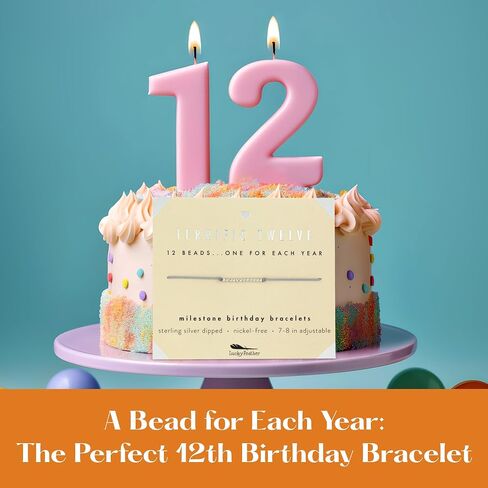 Lucky Feather Milestone 12th Birthday Gifts for Girls - 14K Gold Dipped Beads Bracelet on Adjustable 7"- 8" Cord - 12 Year Old Girl Gifts in Kuwait