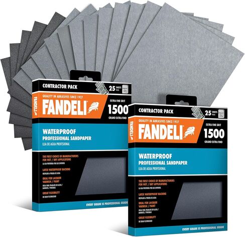 Fandeli | Waterproof Sandpaper | Assortment of Grits from 120 to 2500 | 36 Sheets 23 x 9,3 cm | for Car Polishing, Wood Furniture Sanding and Metal Sanding | Water Resistant in Kuwait
