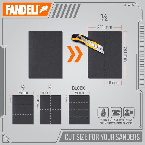 Fandeli | Waterproof Sandpaper | Assortment of Grits from 120 to 2500 | 36 Sheets 23 x 9,3 cm | for Car Polishing, Wood Furniture Sanding and Metal Sanding | Water Resistant in Kuwait