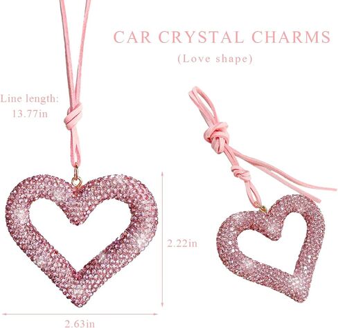 Bling Heart Car Hanging Accessories, Crystal Diamond Heart Pendant Rear View Mirror Charm, Cute Rhinestone Heart Decor Auto Interior Hanger Lucky Ornament for Women Men (Black) in Saudi Arabia