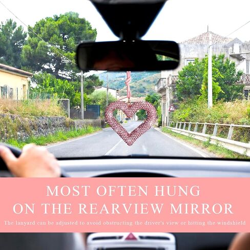 Bling Heart Car Hanging Accessories, Crystal Diamond Heart Pendant Rear View Mirror Charm, Cute Rhinestone Heart Decor Auto Interior Hanger Lucky Ornament for Women Men (Black) in Saudi Arabia