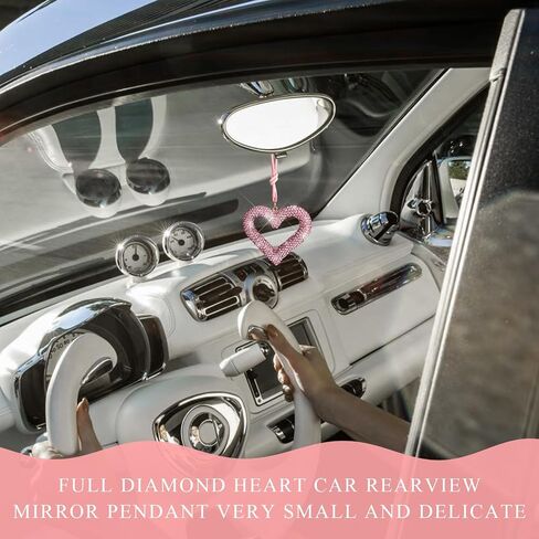 Bling Heart Car Hanging Accessories, Crystal Diamond Heart Pendant Rear View Mirror Charm, Cute Rhinestone Heart Decor Auto Interior Hanger Lucky Ornament for Women Men (Black) in Saudi Arabia