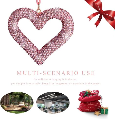 Bling Heart Car Hanging Accessories, Crystal Diamond Heart Pendant Rear View Mirror Charm, Cute Rhinestone Heart Decor Auto Interior Hanger Lucky Ornament for Women Men (Black) in Saudi Arabia