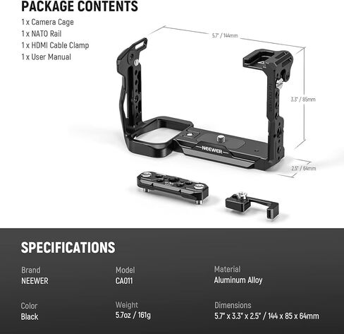 NEEWER FX3 FX30 Cage and XLR Handle Extension Kit with HDMI Cable Clamp, NATO Rail, 3/8" ARRI Locating Holes, 1/4" Thread, Compatible with Sony FX3 FX30 Original XLR Handle DJI RS2 RS3 Gimbal, CA024 in Saudi Arabia