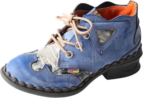 TMA EYES Leather Women's Ankle Boots Shoes for Outdoor,Medium heel, Floral Newspaper Printed Leather Material in Saudi Arabia