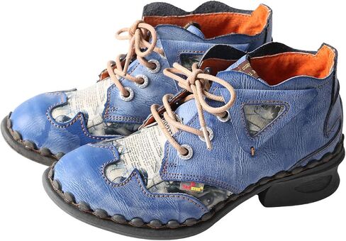 TMA EYES Leather Women's Ankle Boots Shoes for Outdoor,Medium heel, Floral Newspaper Printed Leather Material in Saudi Arabia