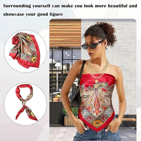 CICOCI 3PCS Head Scarf For Women 35" Satin Large Square Women Bandana Headband With Neacklace Set in Kuwait