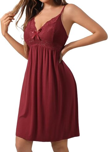 Nighty for Women Long Nightgowns Lace Chemise Lingerie Dress V-Neck Full Slip Sleep Dress in Saudi Arabia