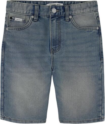 شورت جينز للأولاد من Calvin Klein بمقاس مريح، نمط 5 جيوب وسحاب للإغلاق، Austin Dark Blue، 12 in Saudi Arabia