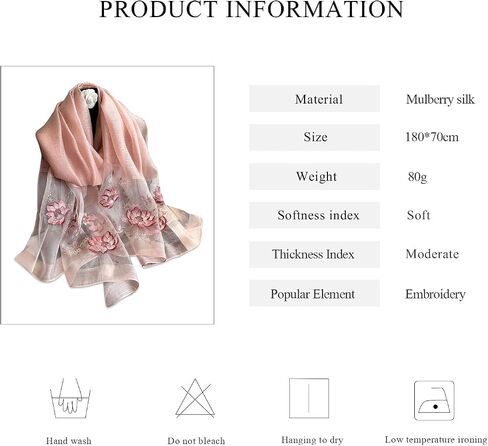 Silk Scarf - Chiffon Scarf With Rose Embroidery, Transparent Tulle, Lightweight Long Shawl Wrap For Spring Autumn in Saudi Arabia
