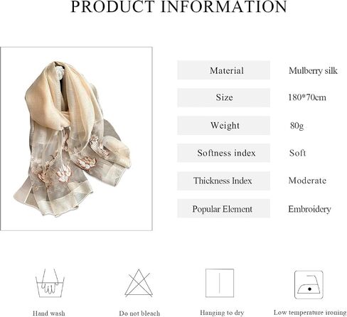 Silk Scarf - Chiffon Scarf With Rose Embroidery, Transparent Tulle, Lightweight Long Shawl Wrap For Spring Autumn in Saudi Arabia