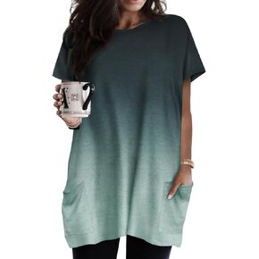 قمم Ritera Plus Size Tops للنساء TUNIC TOPS Long Tunic Tops Summer Long Stirts Short Sleeve Tops مع جيوب لللباس XL-5XL