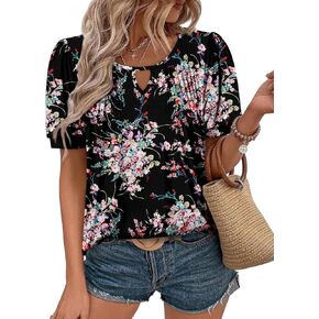KISSMODA 2025 Womens Short Sleeves V Neck Floral Summer Tunic Top Woman Boho Tunics Tops