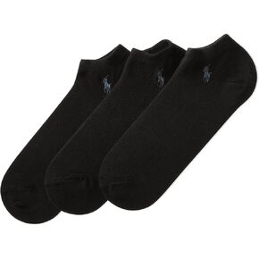 POLO RALPH LAUREN Men's Classic Sport Big Pony Low Cut Socks-3 Pair Pack-Soft, Black, Men's Shoe Size 6.5-12