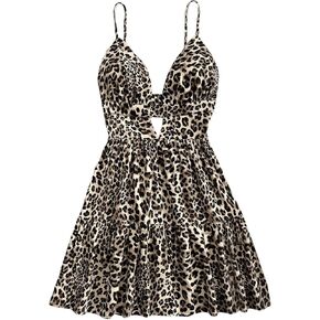 SOLY HUX Women's Summer Mini Dresses Printed V Neck Spaghetti Straps Party Beach Cami Dresses