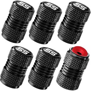 6PCS Tire Valve Caps for Chevy Camaro SS Accessories, Universal Valve Stem Caps for Car Sport Fans Auto Bicycle Motorcycle Vehicle Tire Air Valve Caps Accessories, Aluminum Alloy (Black)