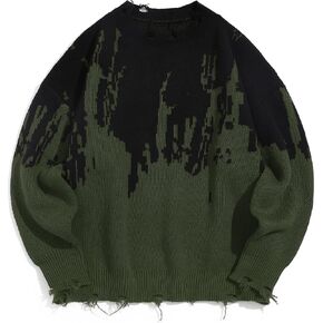 ZAFUL Frayed Hem Flame Sweater for Men Trendy Ripped Halloween Pullover Sweaters Raglan Sleeve Y2K Street Knitwear