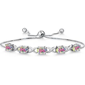 Gem Stone King 925 Sterling Silver Mercury Mist Sym Mystic Topaz Bracelet للنساء (5.00 CTTW ، Gemstone November Birthstone ، Oval 7x5mm ، قابل للتعديل بالكامل حتى 9 بوصات)