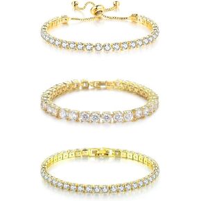 Tennis Women's Bracelet Set ，Fashion Adjustable Chain Bracelet Jewelry Gifts for Thanksgiving Christmas Birthdays and Mother's Day Gifts 3pcs