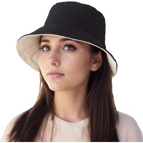 Cotton Bucket Hat for Women Wide Brim Reversible Fisherman Hats Unisex Outdoor Fishing Summer Sun Hat