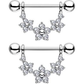 OUFER 2PCS 316L من الفولاذ المقاوم للصدأ الحلمة المجوهرات - 14 جرام حلقات حلمة زهرة للنساء ، 14 ملم جسم مجوهرات ثقب المجوهرات