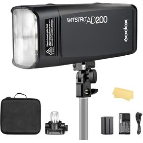 Godox AD200 200Ws 2.4G TTL 1/8000 HSS Strobe Flash Strobe Speedlite Monolight مع بطارية ليثيوم 2900 مللي أمبير في الساعة لتغطية 500 طلقة طاقة كاملة وإعادة التدوير في 0.01-2.1 ثانية