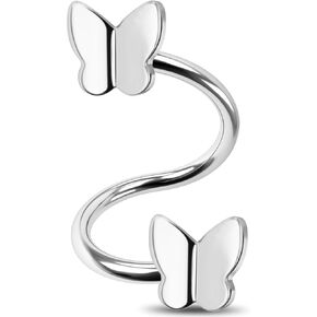 Jewseen Butterfly Twist Helix Earrings 16G Gold Cartilage Earring Surgical Steel Spiral Barbell Lip Helix Piercing Jewelry for Women Men