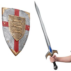 GoldenBall Middle Age Soldier Warrior Costume Foam Sword and Shield Set-Sapphire Sword & Silver Shield