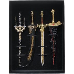crafthand ER Weapon 4 in 1 Pack Mohgwyn Spear Maliketh Black Blade Starscourge Greatsword Night and Flame Sword Metal Game Sword Collectible Desktop Decoration Keychain BJDs