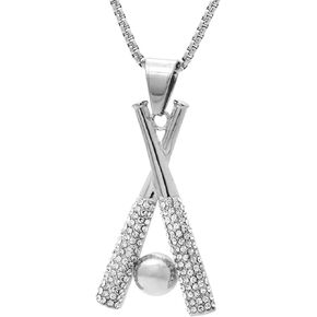 18K Gold Plated Iced Out Stainless Steel Baseball Bat Pendant Necklace