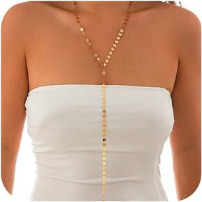 Long Gold Disc Lariat Pendant Y Necklaces for Women Minimalist Silver Round Coin Beaded Statement Necklace Trendy Prom Costume Outfit Jewelry Gifts