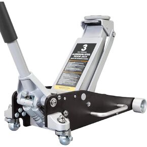 WOLF Hydraulic Low Profile Aluminum and Steel Racing Floor Jack with Dual Piston Quick Lift Pump, 3 Ton (6,000 lb) Capacity, Black, WFT830011LB