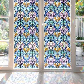 2PCS 17.7x39.4inch Hummingbird Stained Glass Window Film, Hummingbird Stained Glass Window Film for Bathroom Door Heat Anti UV in Kuwait