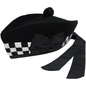 Mens Black and White Dice Wool Piper Glengarry Kilt Hats