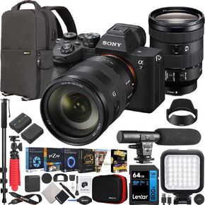 هيكل كاميرا Sony a7 IV بدون مرآة بإطار كامل مع عدسة FE مقاس 50 مم F1.2 GM G Master ILCE-7M4/B + حزمة SEL50F12GM مع حقيبة ظهر للتصوير الفوتوغرافي Deco Gear + Monopod + بطارية إضافية، LED وملحقات المجموعة in Saudi Arabia