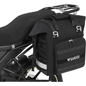 Dreamoon Motorcycle Saddlebag 20-25L Waterproof, Quick Release Motorbike Side Bag Bicycle Panniers, Fits Most Adventure Sports Bike Motorcycle Racks, Black(1 Pack)