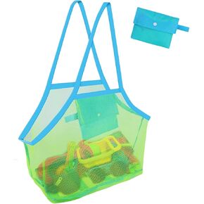 Large Mesh Beach Bag for Sand Toys, Foldable Beach Bag Mesh Tote Bag, Net Beach Bag Organizer Beach Essentials for Family Travel Vacation