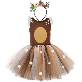 Kids Toddler Baby Girl Deer Costume Christmas Outfit Elk Romper Bodysuit Xmas cosplay Tutu Dress with Antler Headband