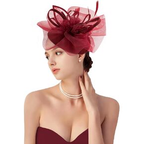 dressfan Vintage Fascinator Derby Hats for Women Feathers Headband Hair Accessories for Derby/Wedding/Cocktail/Tea Party