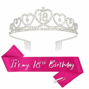 16th Birthday Tiara and Sash - Silver Crown with Rhinestones for Girls' Sweet 16 Birthday Party